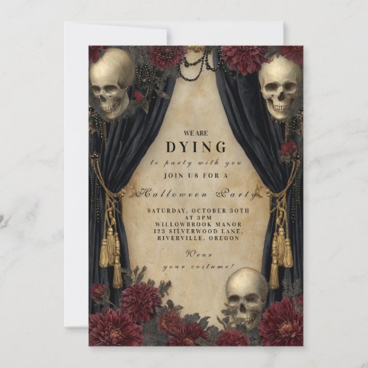 Dunkle Vintage Skull Halloween Feier Einladung (Vorderseite)