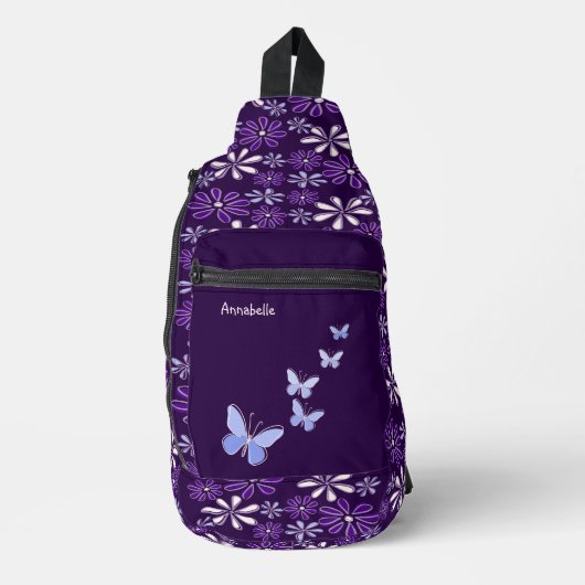 Dunkle Violet-Blume Doodle-Muster Crossbody Bag (Vorderseite)