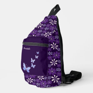 Dunkle Violet-Blume Doodle-Muster Crossbody Bag