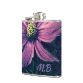 Dunkle violette Blumen Foto Art Monogramm Flachmann (Links)