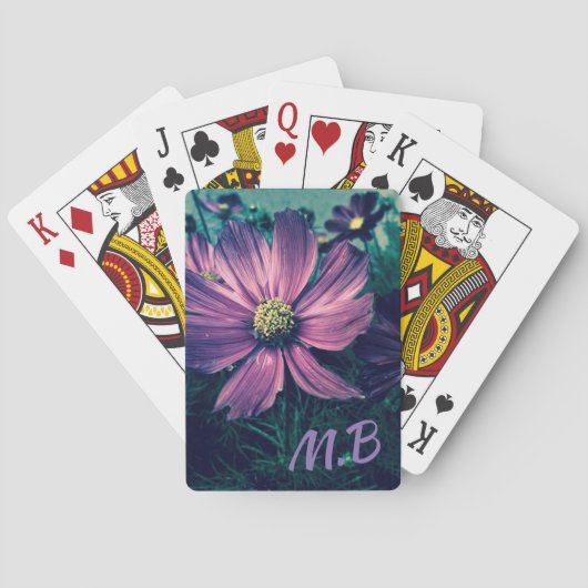 Dunkle violette Blumen Foto Art Monogramm Spielkarten (Rückseite)