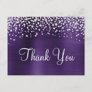 Dunkle Violette Folie Diamant Konfetti Danke Postkarte