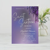 Dunkle violette Glittertropfen Violette Sweet 16  Einladung (Stehend Vorderseite)
