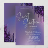 Dunkle violette Glittertropfen Violette Sweet 16  Einladung (Vorne/Hinten)