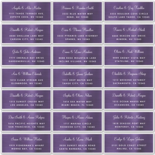 Dunkle Violette individuelle Hochzeitadressen-Labe Aufkleber (Vorderseite)