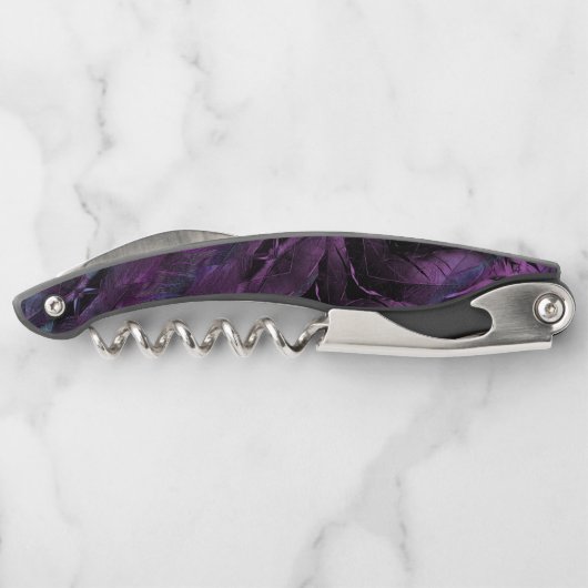 Dunkle Violette Lila Abstrakte Feather Textur Kellnermesser (Rückseite)