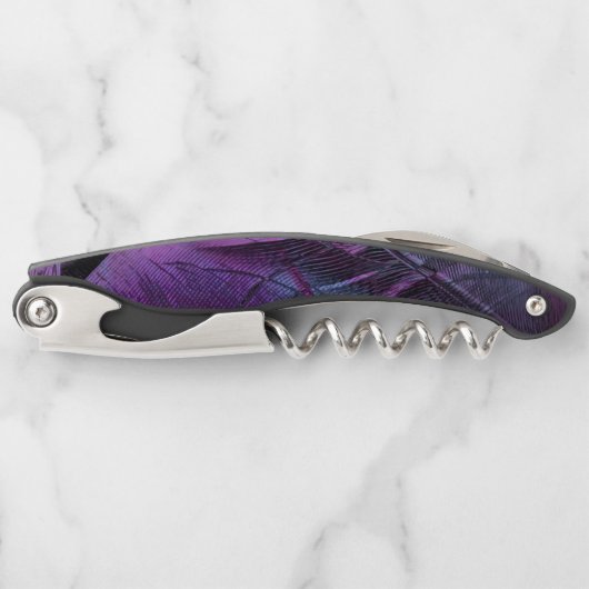 Dunkle Violette Lila Abstrakte Feather Texture Wai Kellnermesser (Vorderseite)