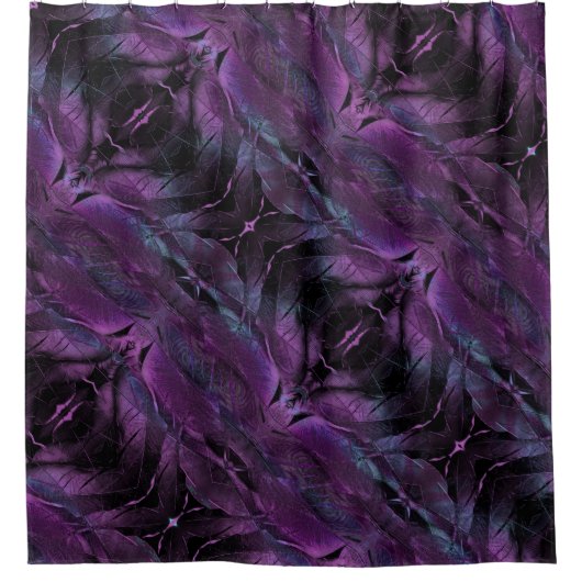 Dunkle Violette Lila Abstrakte Feder texturiert Duschvorhang (Vorderseite)
