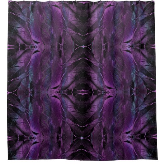 Dunkle Violette Lila Abstrakte Feder texturiert Duschvorhang (Vorderseite)
