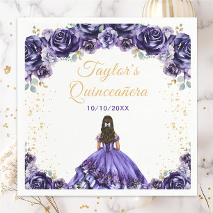 Dunkle violette Prinzessin Floral Quinceañera Serviette