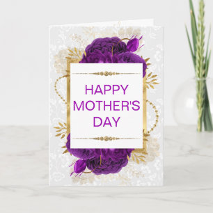 Dunkle violette Rosen und goldener Glitter Muttert Karte