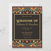 Dunkle Volkskunst Hochzeitseinladung, Goldschrift Einladung (Vorderseite)