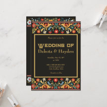 Dunkle Volkskunst Hochzeitseinladung, Goldschrift