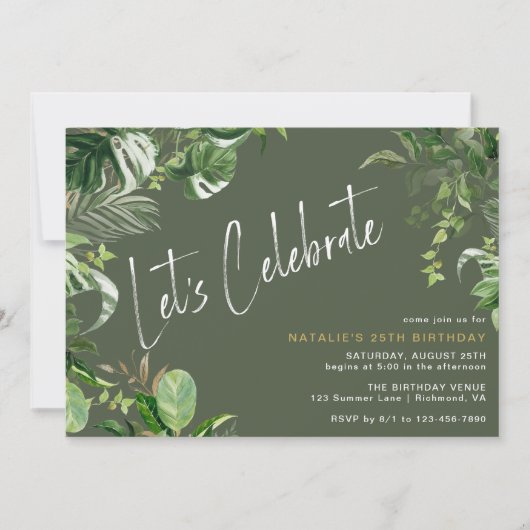 Dunkle Wälder grün tropischen Thema jedes Alter Ge Einladung (Vorderseite)