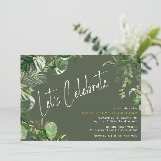 Dunkle Wälder grün tropischen Thema jedes Alter Ge Einladung (Stehend Vorderseite)