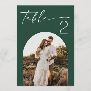 Dunkle Waldgrüne Foto-Hochzeitstisch-Nummer Einladung