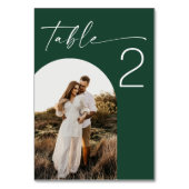 Dunkle Waldgrüne Hochzeit | Moderne Schriftfoto Tischnummer (Rückseite)