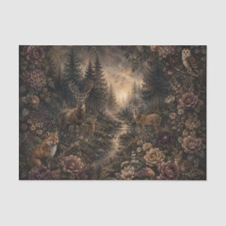 Dunkle Waldtiere Floral Gothic Botanik Seidenpapier