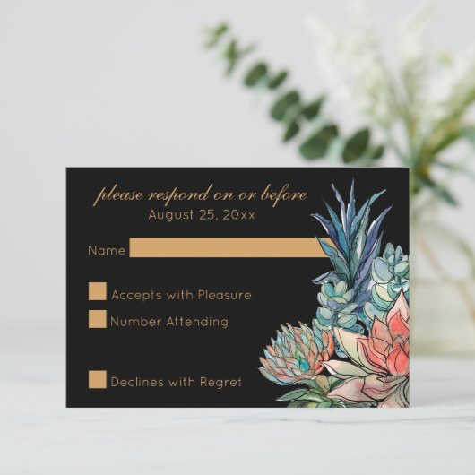 Dunkle Wasserfarbe Sukkuläres UAWG RSVP Karte (Stehend Vorderseite)