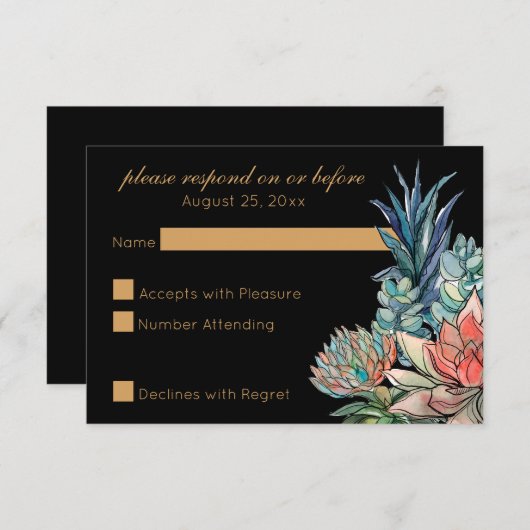 Dunkle Wasserfarbe Sukkuläres UAWG RSVP Karte (Vorne/Hinten)