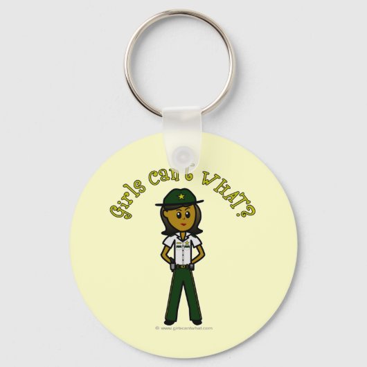 Dunkle weibliche Sheriff in grüner Uniform Schlüsselanhänger (Vorderseite)