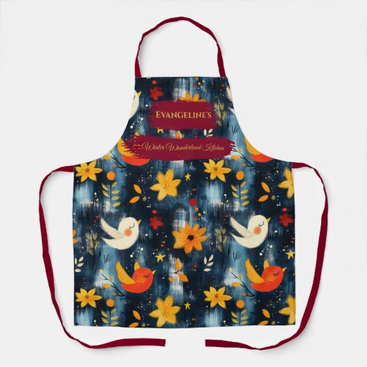 Dunkle Weihnachten mit festlichen Vögeln und Blume Schürze (Vorderseite)