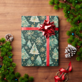 Dunkle Weihnachtsbäume & Schneeflocken Geschenkpap Geschenkpapier