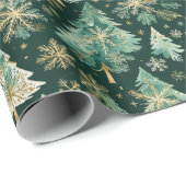 Dunkle Weihnachtsbäume & Schneeflocken Geschenkpap Geschenkpapier (Rolleneckpunkt)