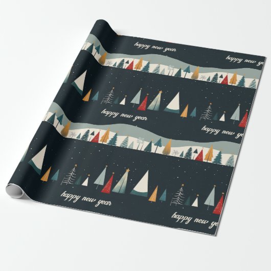 Dunkle Weihnachtsbaummuster-Papier Geschenkpapier (Ungerollt)