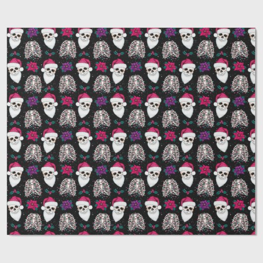 Dunkle Weihnachtsmannmütze Skeleton Weihnachtsgesc Geschenkpapier (Flach)