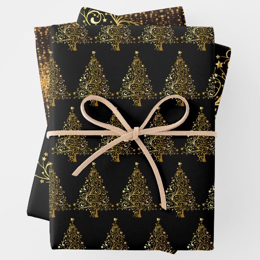 Dunkle Weihnachtszeit Weihnachten Solstice Gold un Geschenkpapier Set