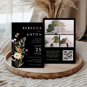 Dunkle Wildblume 3 Foto Collage QR Code Hochzeit Einladung