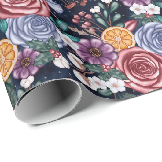 Dunkle Winter Blume Weihnachten Weihnachtswrapping Geschenkpapier (Rolleneckpunkt)