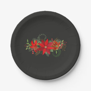 Dunkle Winterhochzeit Rote Poinsettie Feierparty Pappteller