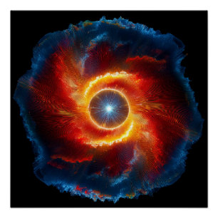 Dunkle Wolken und Flammen umgeben einen Spinnring Poster