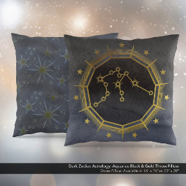 Dunkle Zodiac-Astrologie: Aquarius Black & Gold Kissen