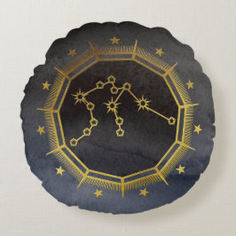 Dunkle Zodiac-Astrologie: Aquarius Black & Gold Rundes Kissen