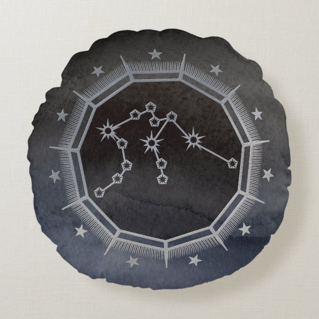 Dunkle Zodiac-Astrologie: Aquarius Black & Silver Rundes Kissen (Vorderseite)