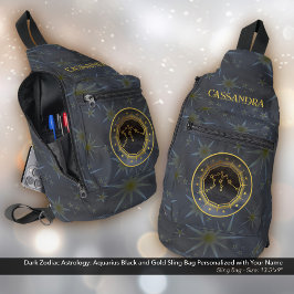Dunkle Zodiac-Astrologie: Aquarius Schwarzer Goldn Crossbody Bag