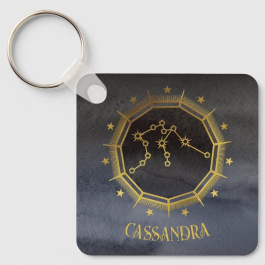 Dunkle Zodiac-Astrologie: Aquarius Schwarzer Goldn Schlüsselanhänger (Vorderseite)