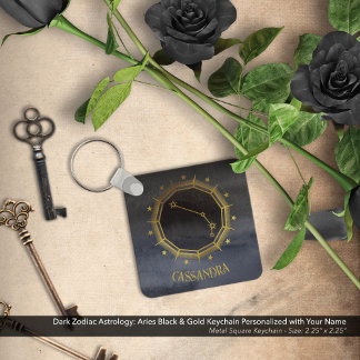 Dunkle Zodiac-Astrologie: Aries Black Gold Name Schlüsselanhänger