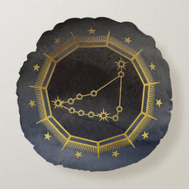 Dunkle Zodiac-Astrologie: Capricorn Black & Gold Rundes Kissen