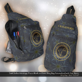 Dunkle Zodiac-Astrologie: Fisces Black Gold Name Crossbody Bag