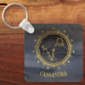 Dunkle Zodiac-Astrologie: Fisces Black Gold Name Schlüsselanhänger (Vorderseite)