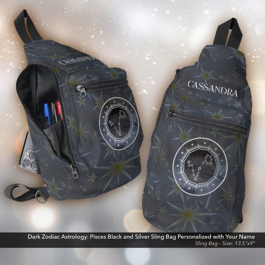 Dunkle Zodiac-Astrologie: Fische Silbergoldene Bez Crossbody Bag