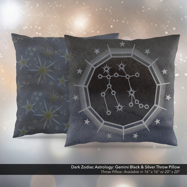 Dunkle Zodiac-Astrologie: Gemini Black & Silver Kissen (Dark Zodiac Astrology: Gemini Black & Silver Square Throw Pillow)