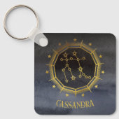 Dunkle Zodiac-Astrologie: Gemini-Schwarz-Gold-Name Schlüsselanhänger (Vorderseite)