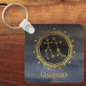 Dunkle Zodiac-Astrologie: Gemini-Schwarz-Gold-Name Schlüsselanhänger (Vorderseite)
