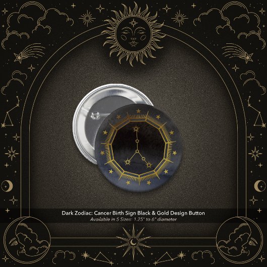 Dunkle Zodiac-Astrologie: Krebs Schwarz & Gold Run Button
