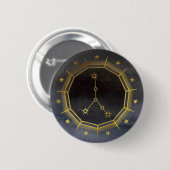 Dunkle Zodiac-Astrologie: Krebs Schwarz & Gold Run Button (Vorne & Hinten)